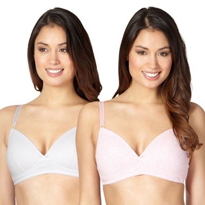 Pack of two pink and white non wired bras